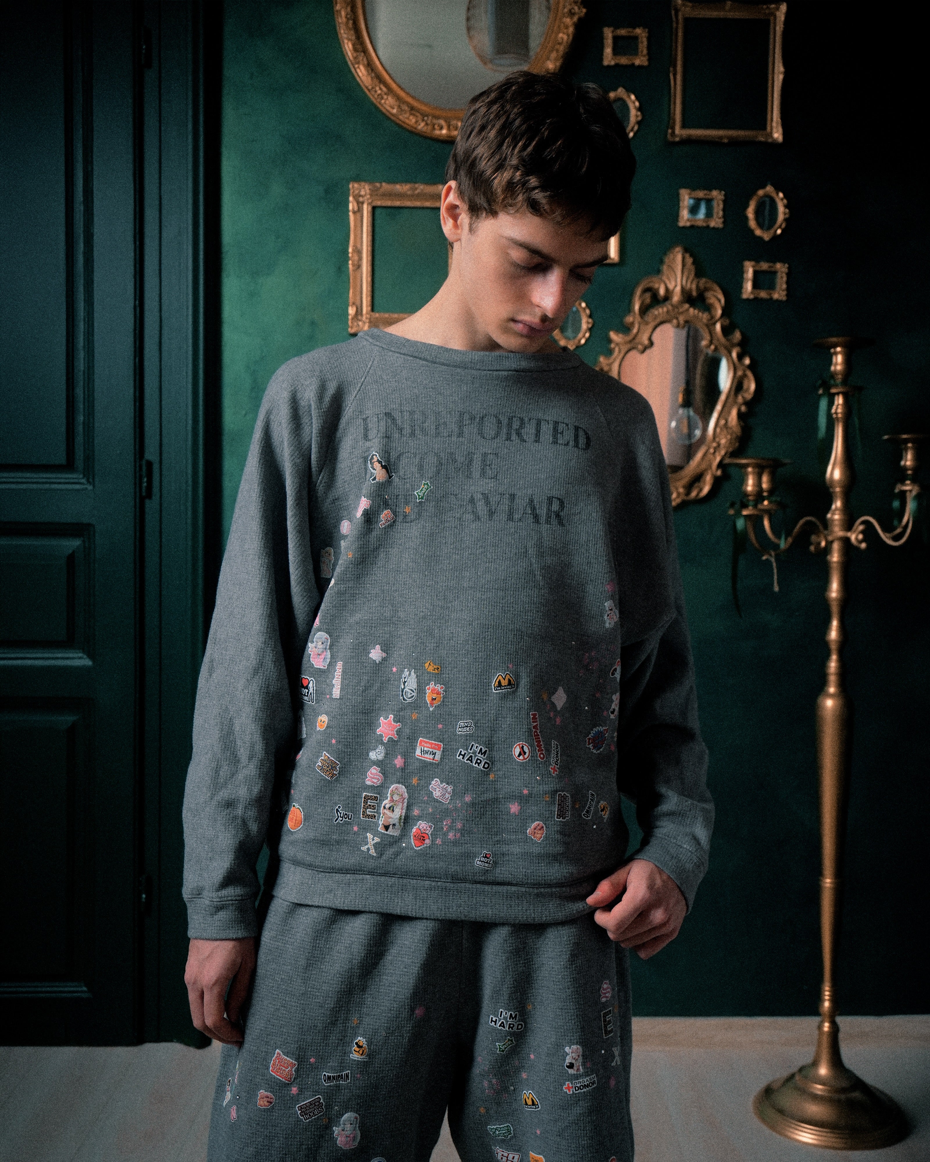 ADULT STICKERS RAGLAN WAFFLE KNIT CREWNECK