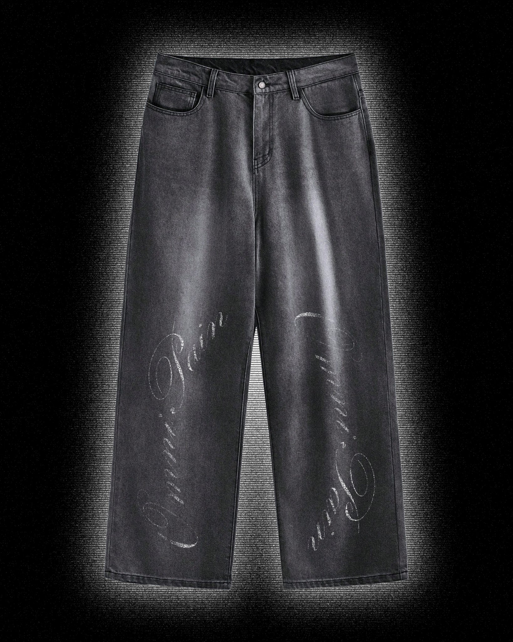 Logo-Printed Wide-Leg Jeans Black