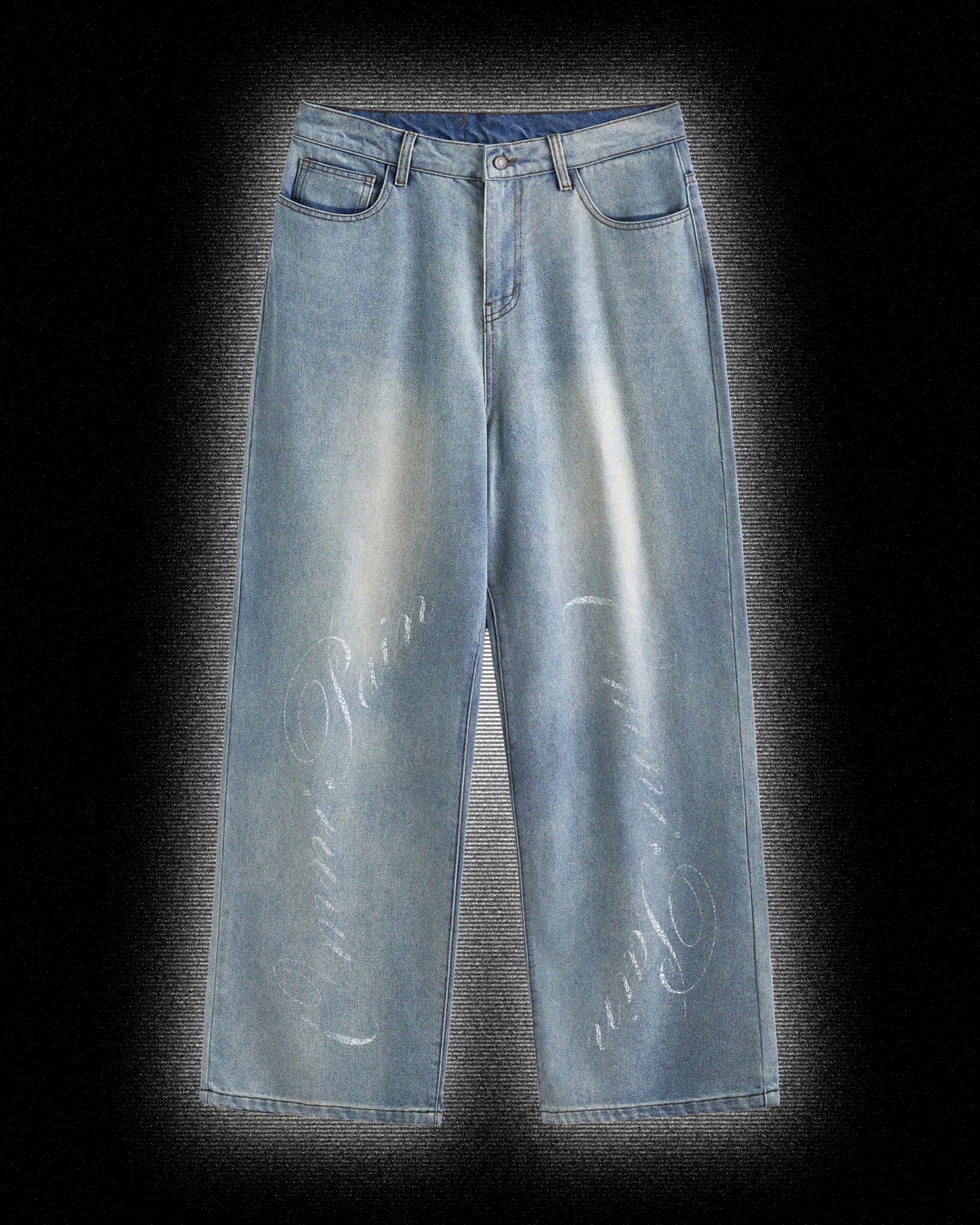 Logo-Printed Wide-Leg Jeans Light Blue