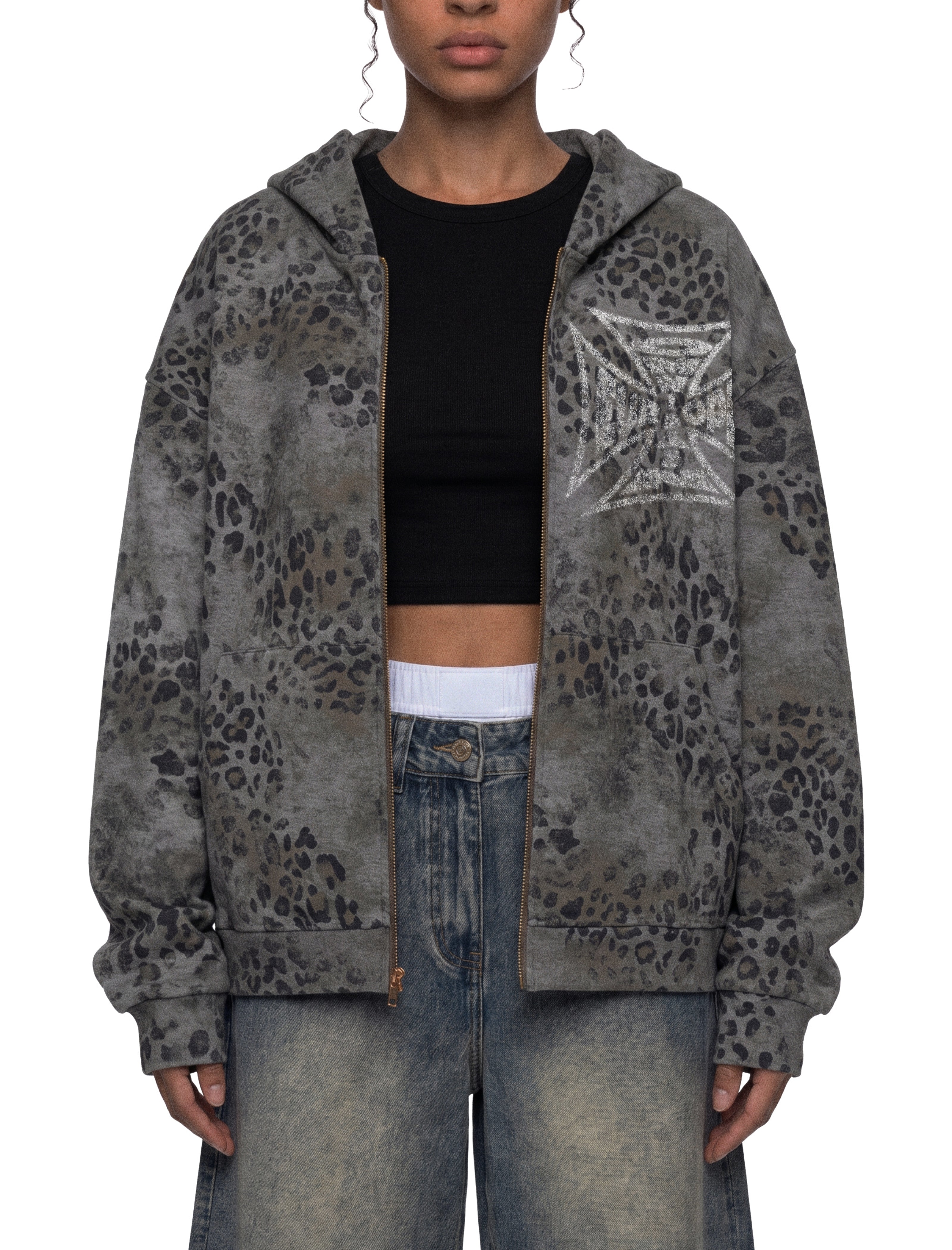 MALTESE CROSS LEOPARD PRINT ZIP-UP HOODIE