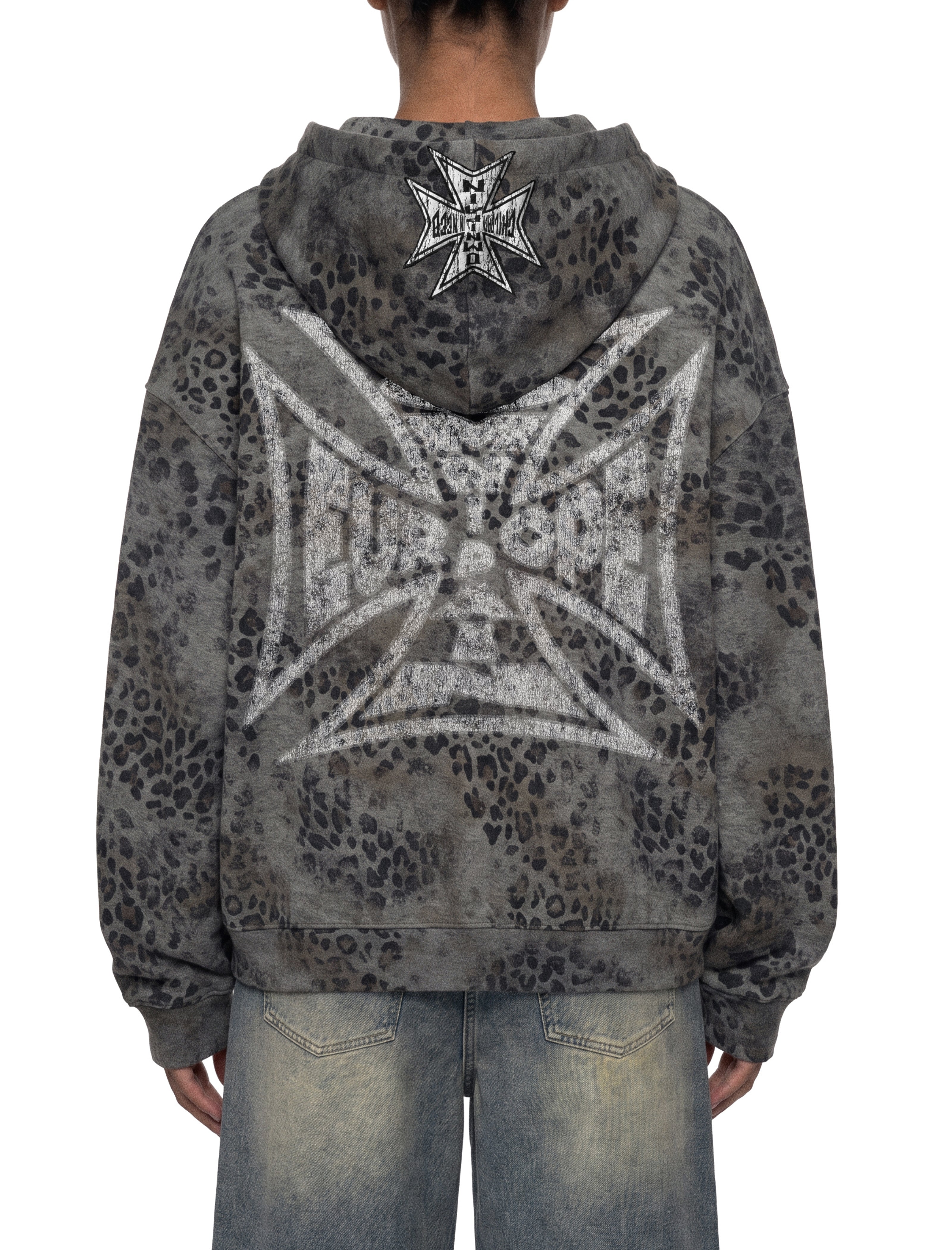 MALTESE CROSS LEOPARD PRINT ZIP-UP HOODIE